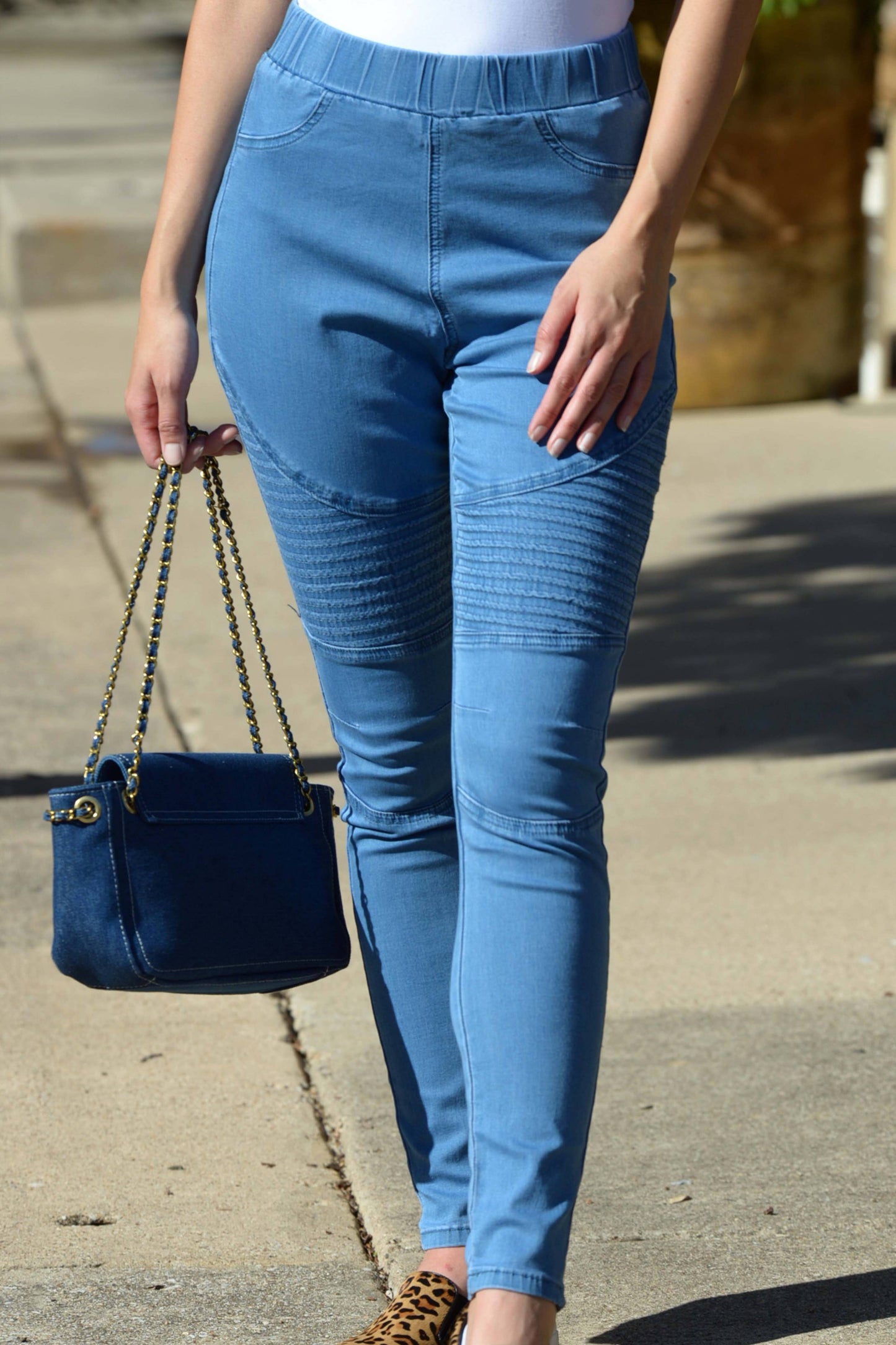 High Waist Elastic Denim Jegans
