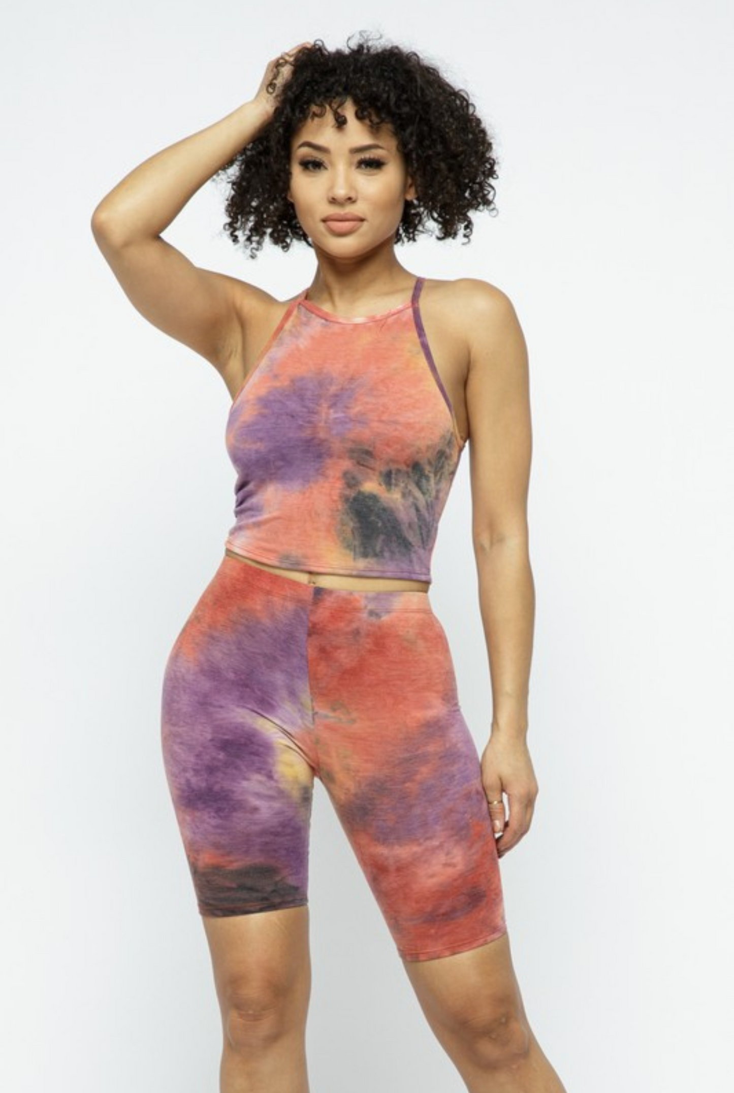 Tie Dye Tops And Bikers Shorts Set