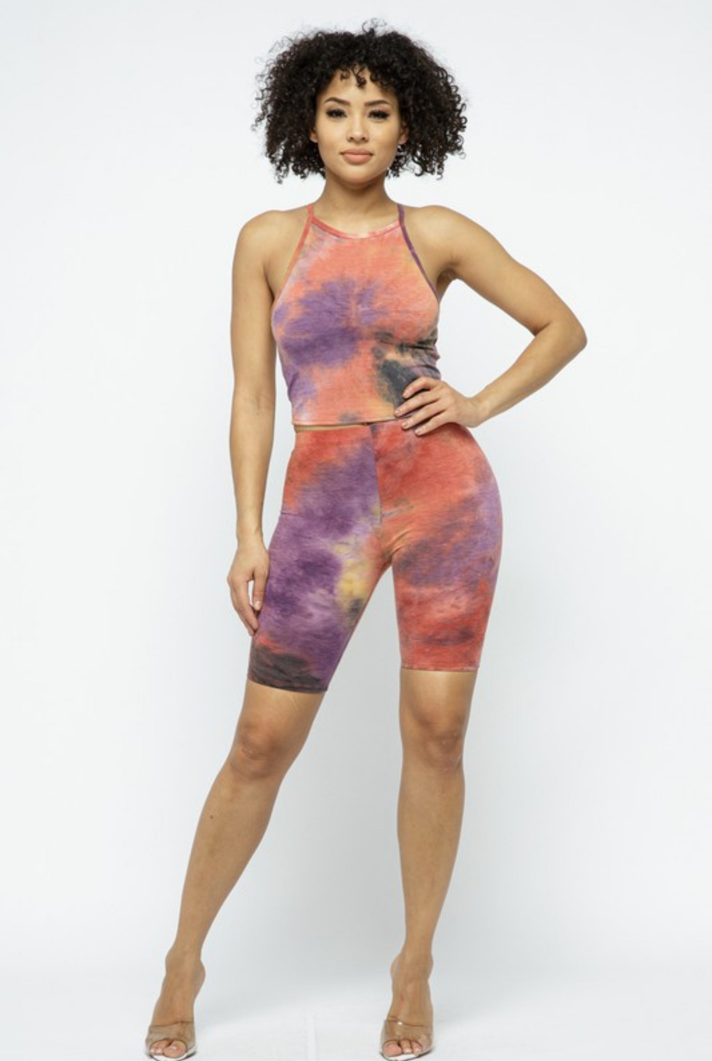 Tie Dye Tops And Bikers Shorts Set