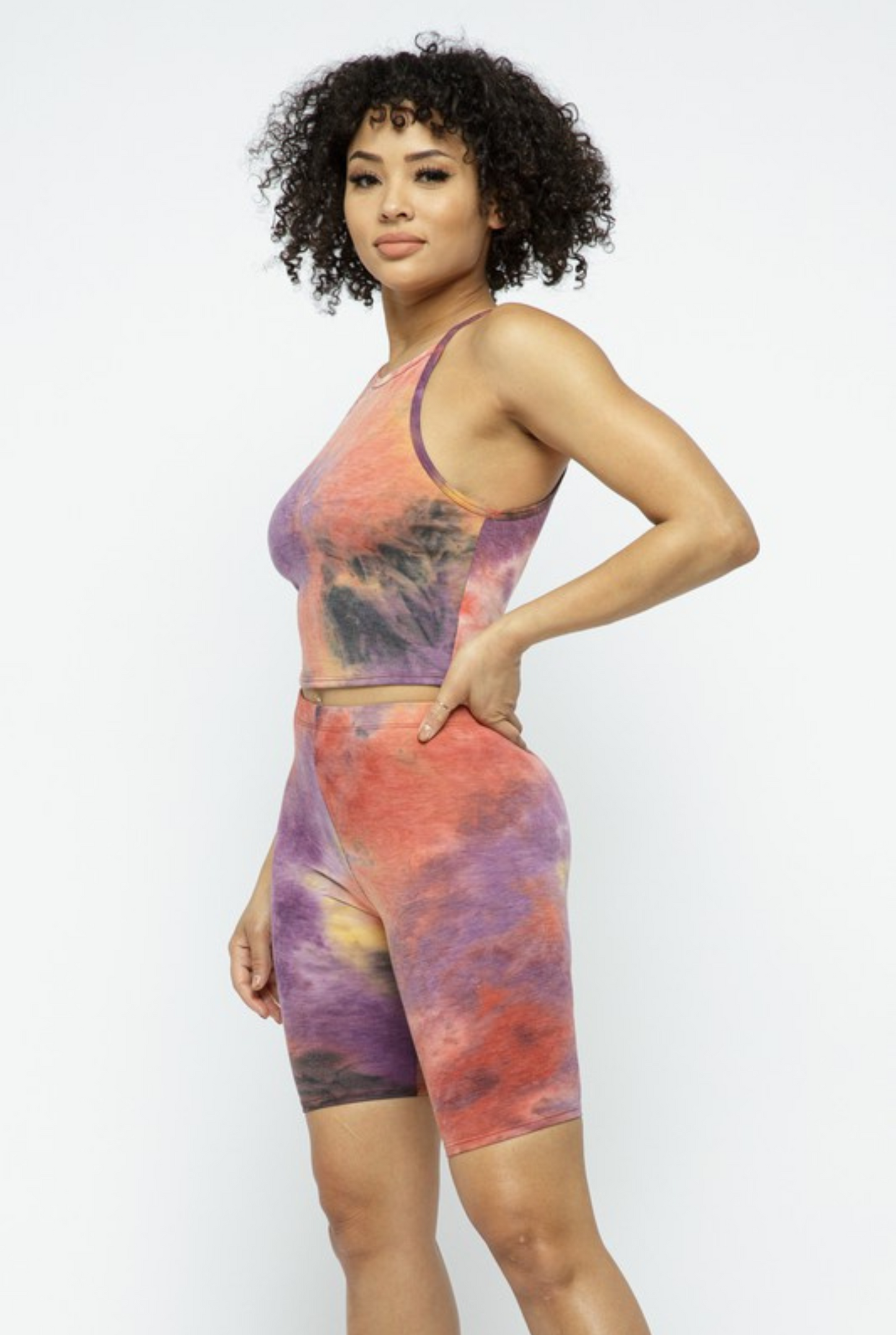 Tie Dye Tops And Bikers Shorts Set