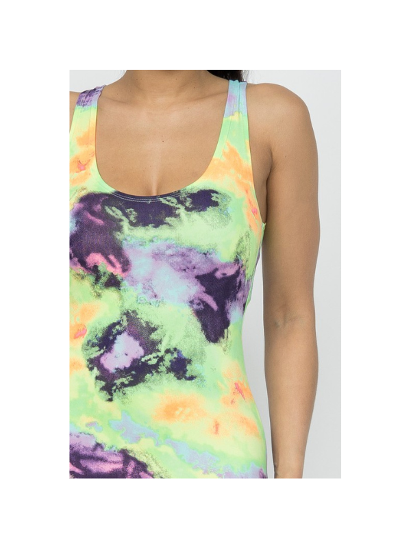 Tie Dye Print Sleeveless Tank Bodycon Midi Dress