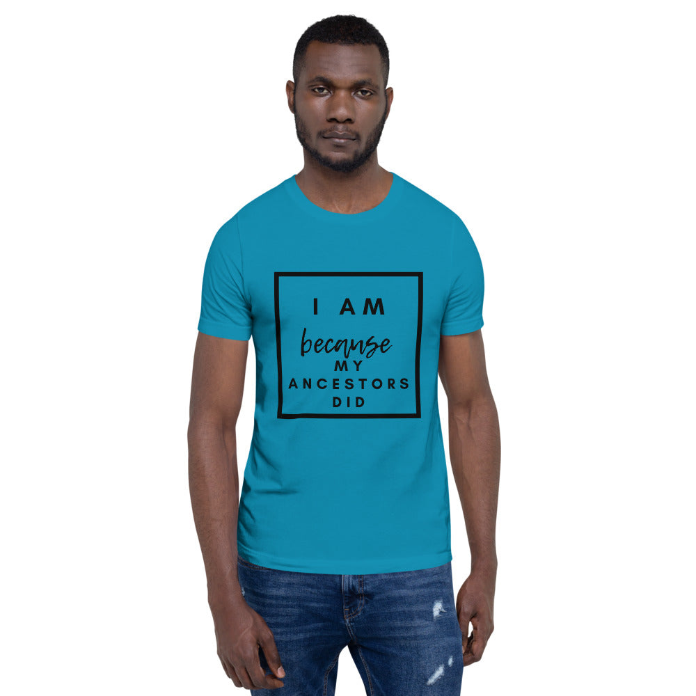 aqua blue i am because my ancestors did t shirt