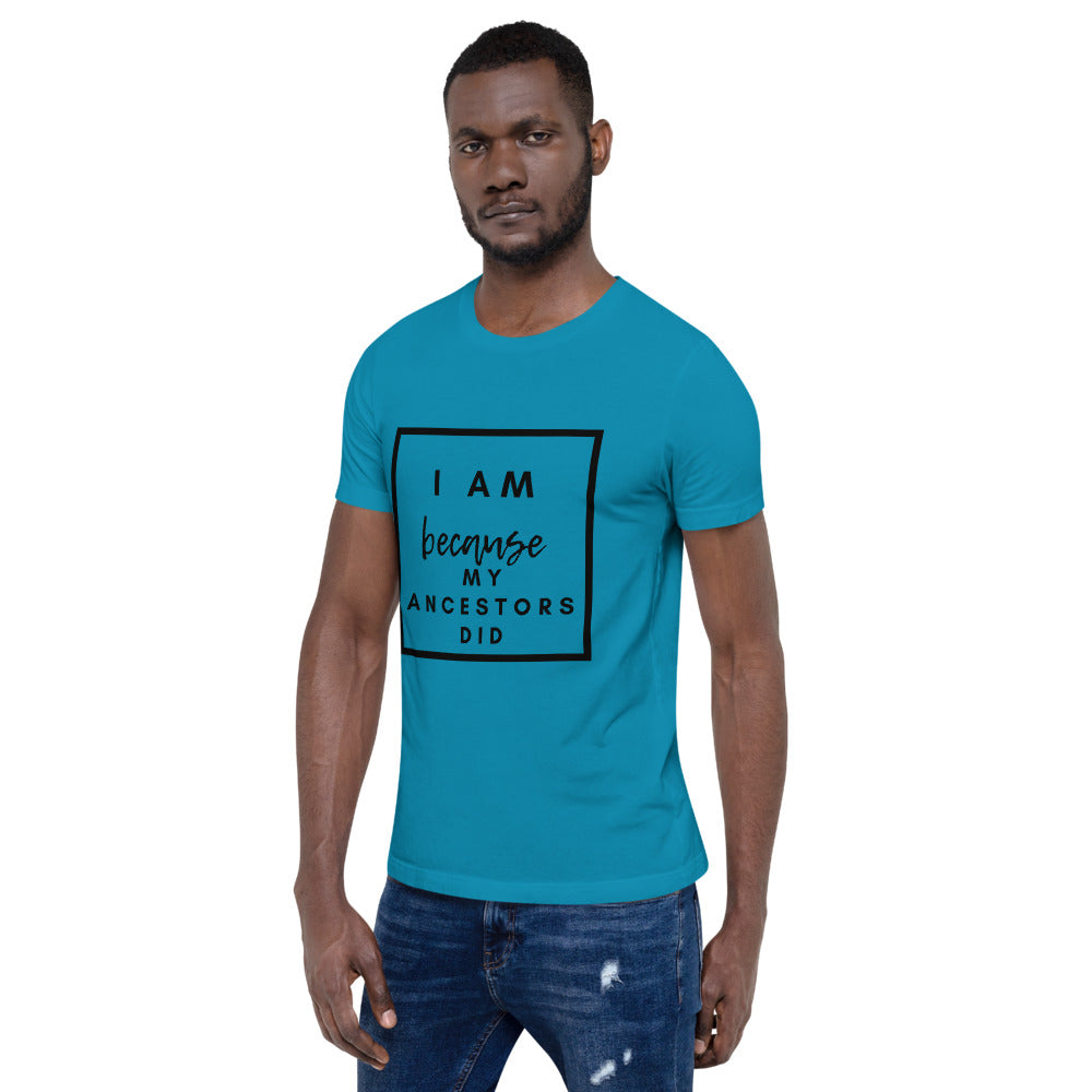 aqua blue i am because my ancestors did t shirt