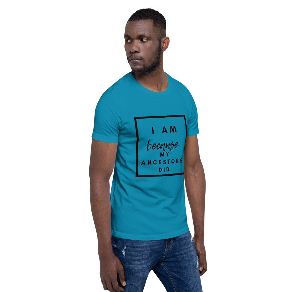 aqua blue i am because my ancestors did t shirt