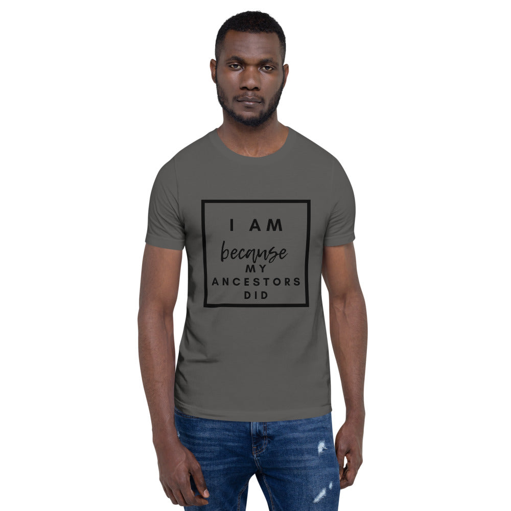 asphalt grey i am because my ancestors did t shirt