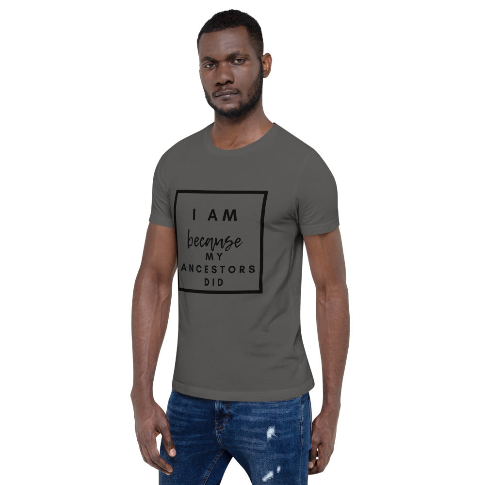 asphalt grey i am because my ancestors did t shirt