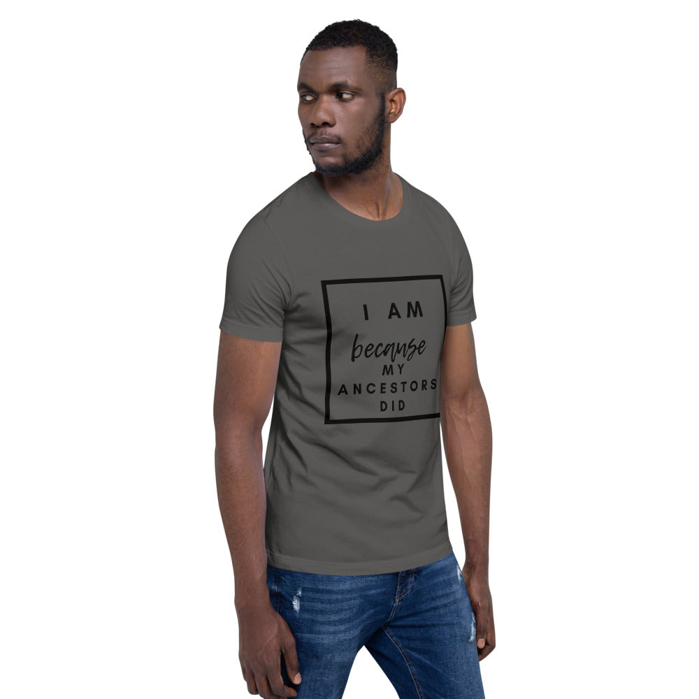 asphalt grey i am because my ancestors did t shirt