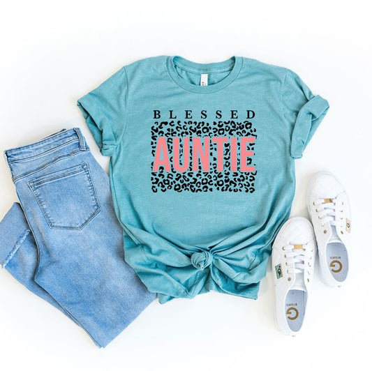 Blessed Auntie Leopard Short Sleeve Graphic Tee