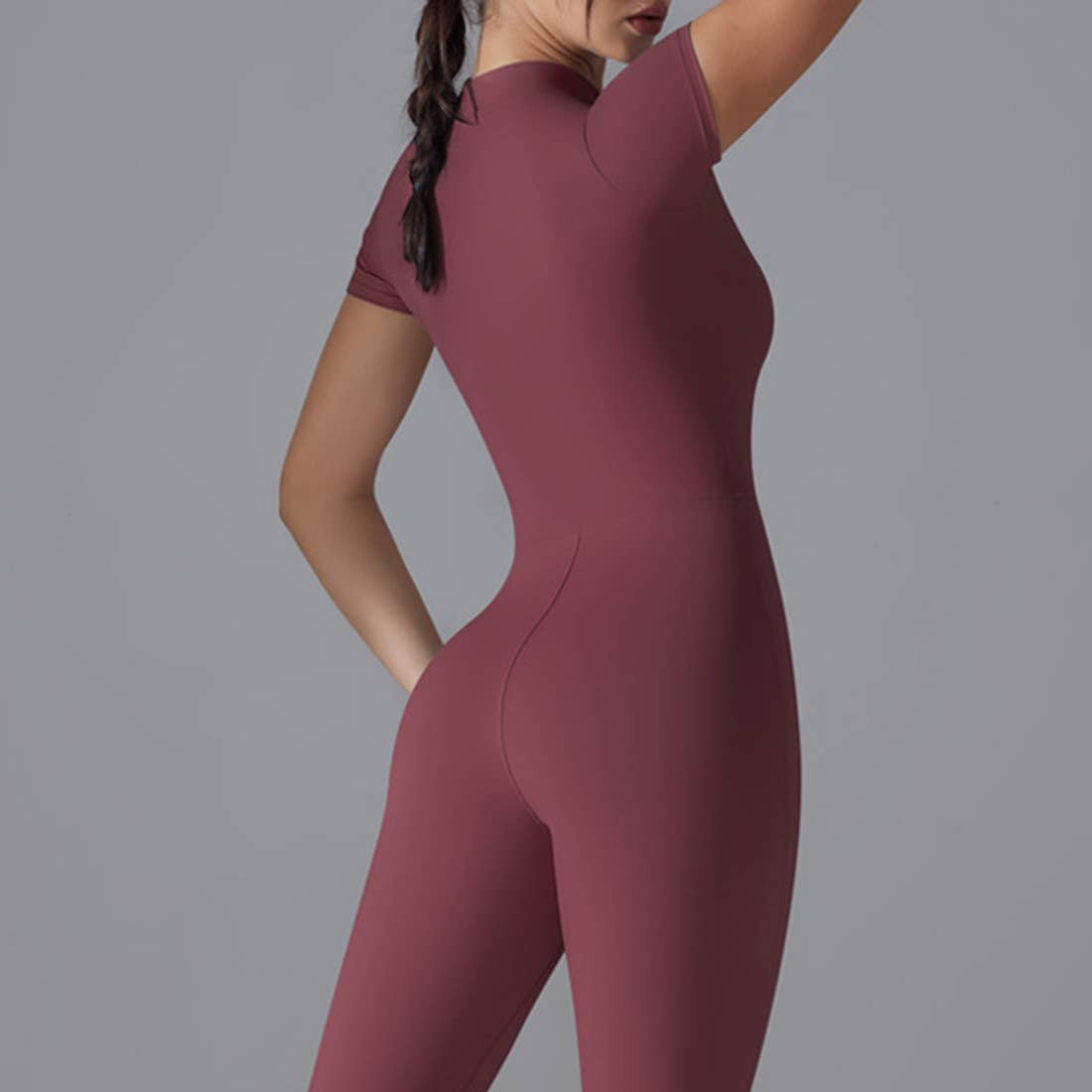 Women Half Zipper Short Sleeve Breathable Sport Jumpsuit