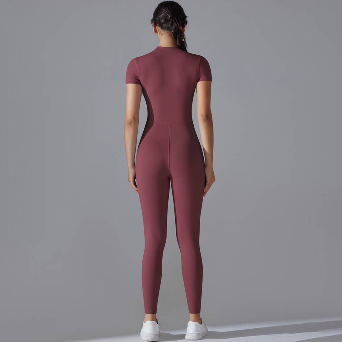 Women Half Zipper Short Sleeve Breathable Sport Jumpsuit