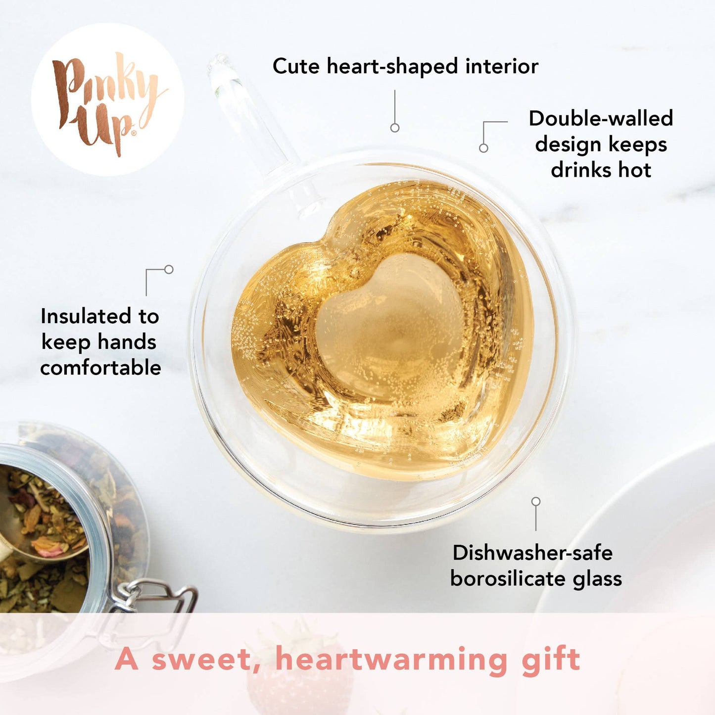 Kendall™ Double Walled Insulated Glass Mug Heart Shaped