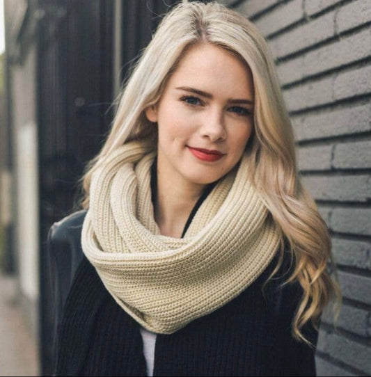 cream ribbed cowl neck infinity scarf