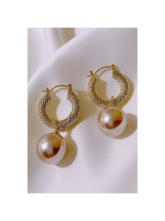 Gold Mini Hoop Pearl Earrings
