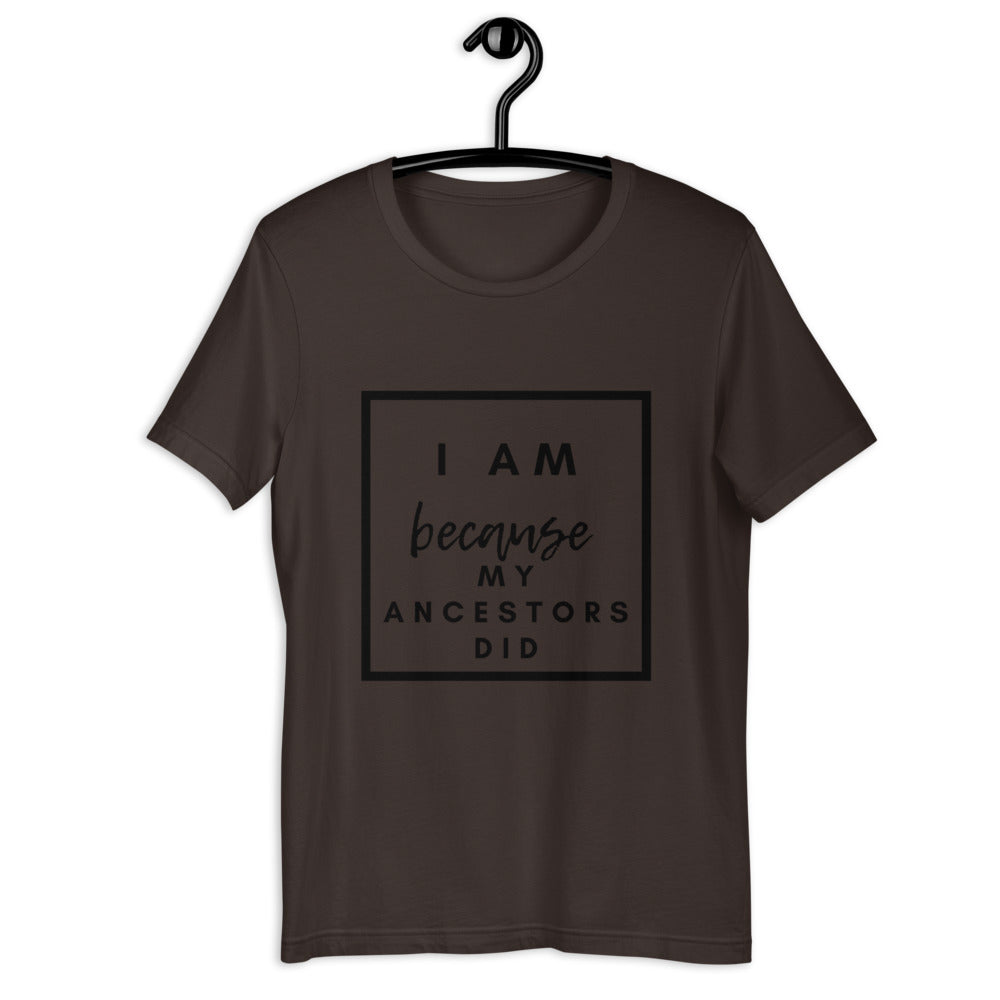 brown i am because my ancestors did t shirt